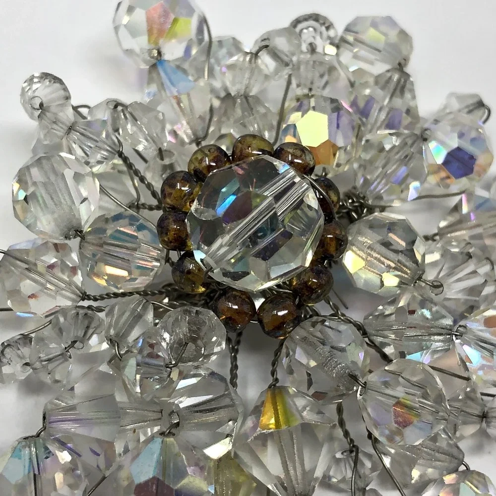 Vintage Brooch Iridescent Bead 2.5 Inches Statement Neutral Cluster Pin